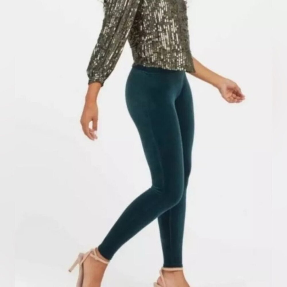 SPANX Velvet Green Leggings Stretch Women’s Skinny Emerald Pull On 2070 MEDIUM